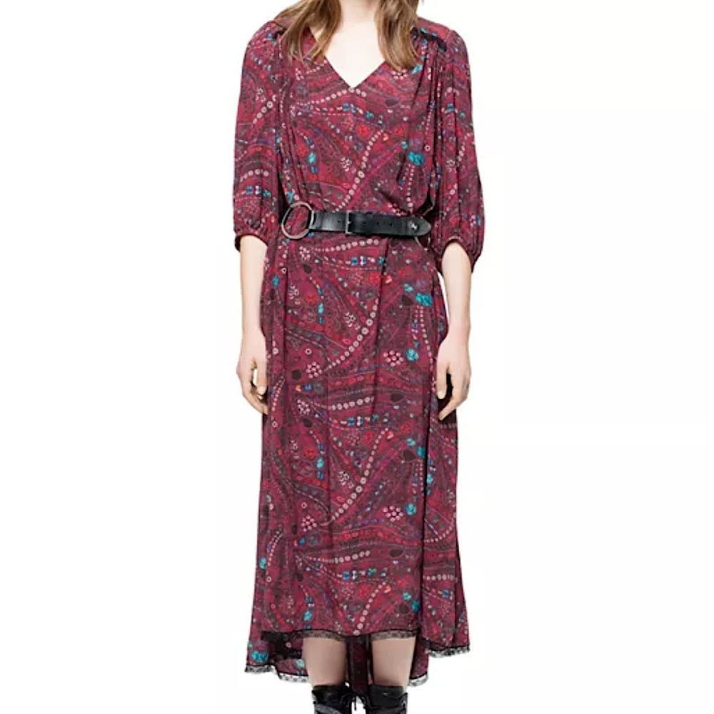 Zadig & Voltaire Paris Red Maroon Raphael Psyche Patterned Dress